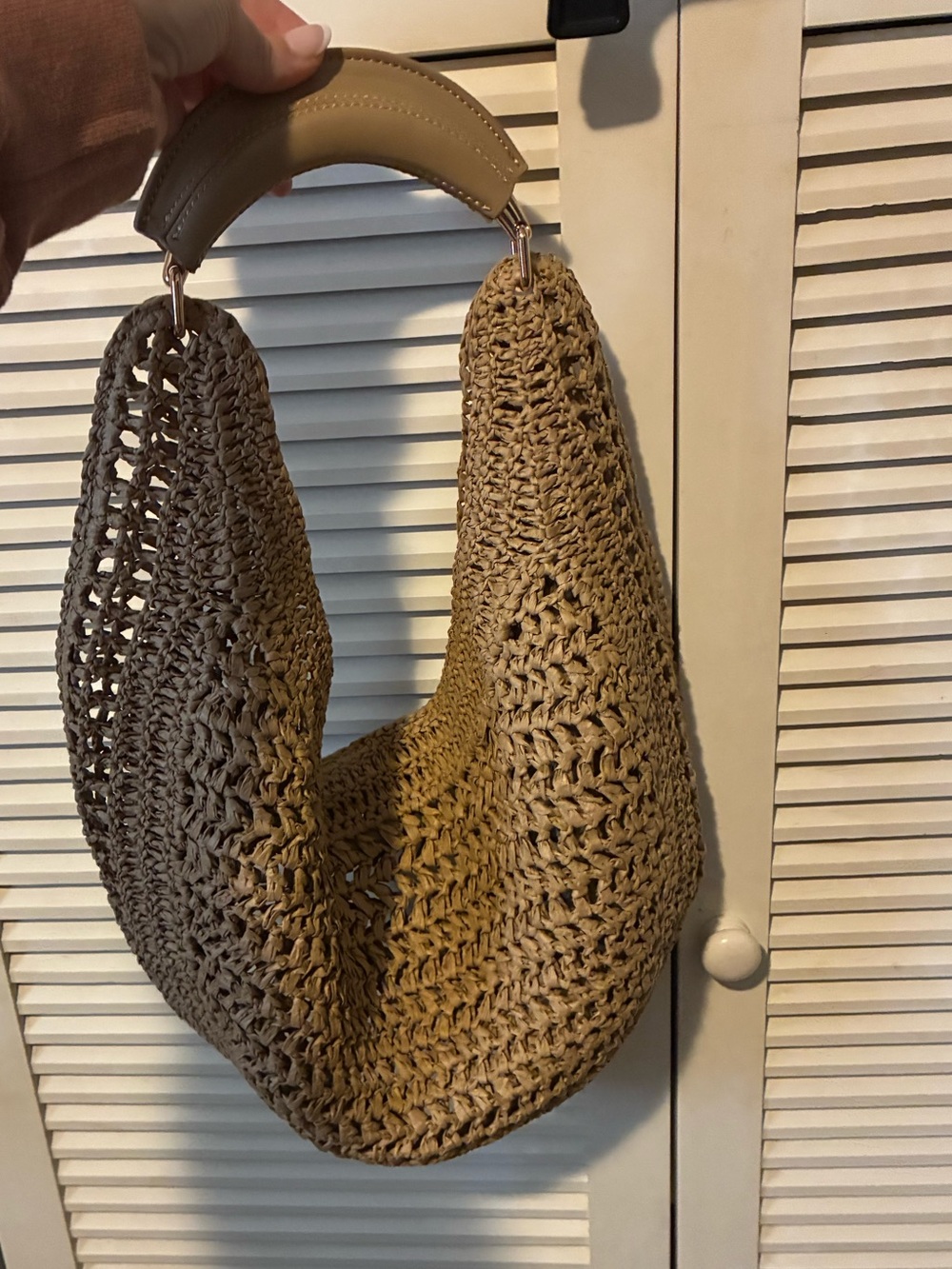 Woven Shoulder Hobo Bag in Tan
